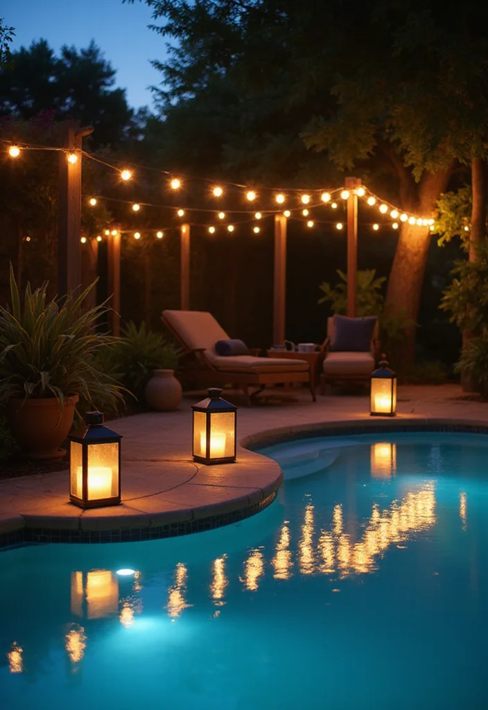 14 Pool Landscaping Ideas to Create a Relaxing Backyard Escape - 12. Romantic Lighting Options