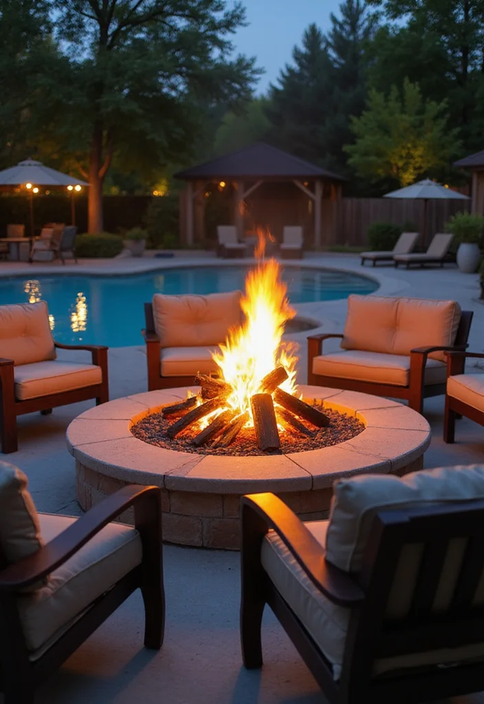 14 Pool Landscaping Ideas to Create a Relaxing Backyard Escape - 13. Inviting Fire Pits