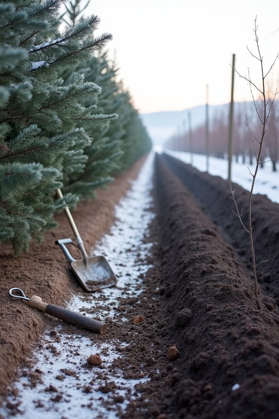 winter tree planting dig backfill mulch water